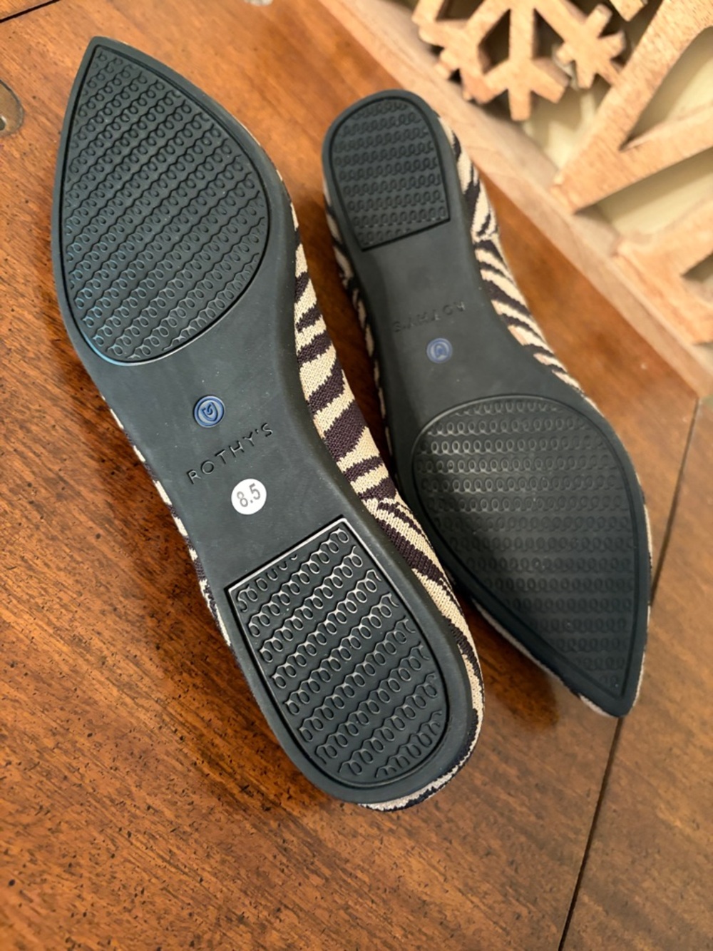 ROTHY’S  8.5 Zebra-Print Pointed Toe Women’s Flats - Black & Off White NEW - Picture 4 of 12